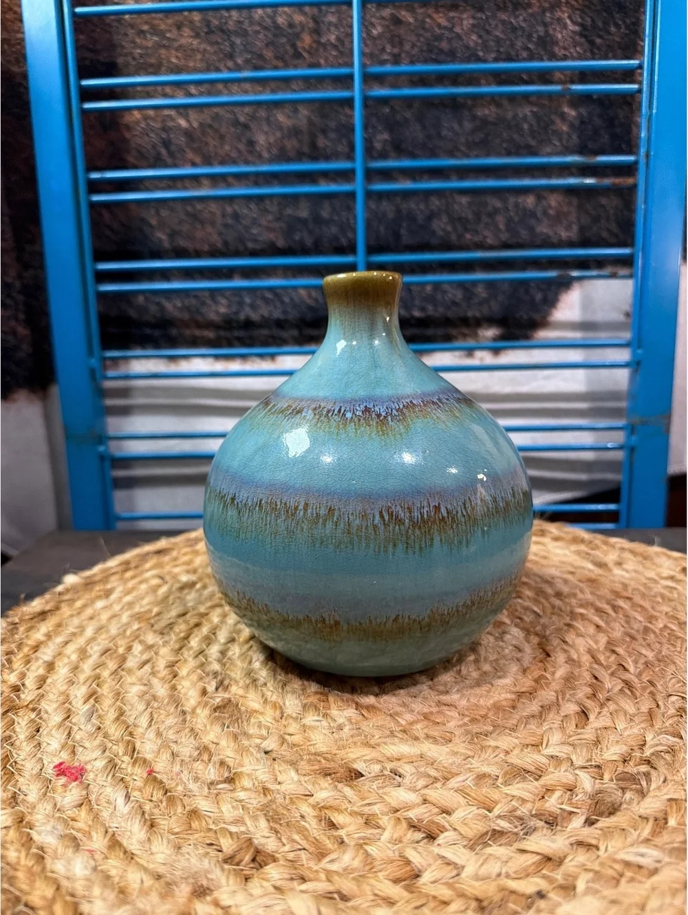 Blue and Brown Ceramic Table Vase with Gradient Glaze